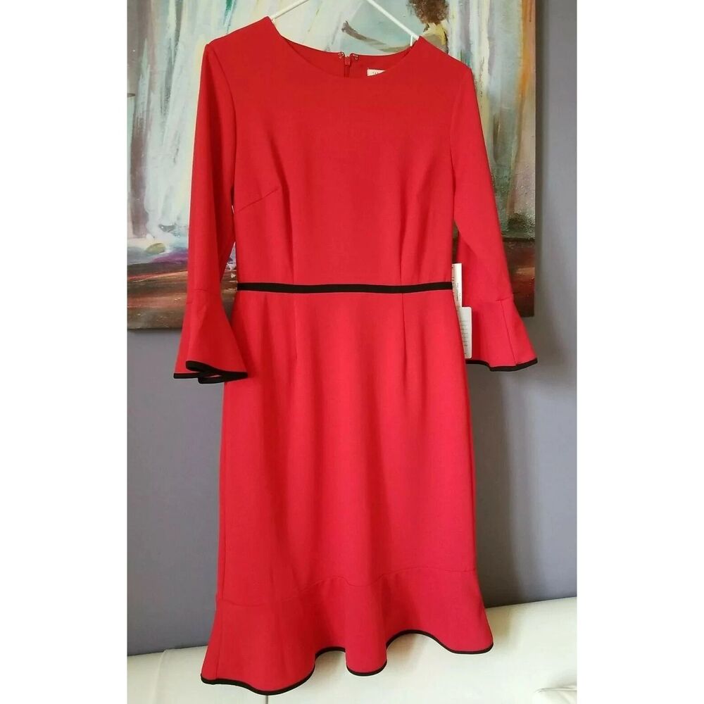 Nordstrom Rack 6 S/M Tash+Sophie Red Black Bell Sleeve Dress NWT